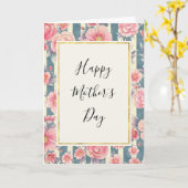 ピンク色の花ストライプが母の日 カード (黄色い花)