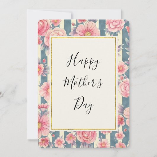 ピンク色の花ストライプが母の日 シーズンカード (正面)