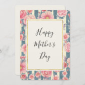 ピンク色の花ストライプが母の日 シーズンカード (正面/裏面)