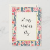 ピンク色の花ストライプが母の日 シーズンポストカード (正面/裏面)