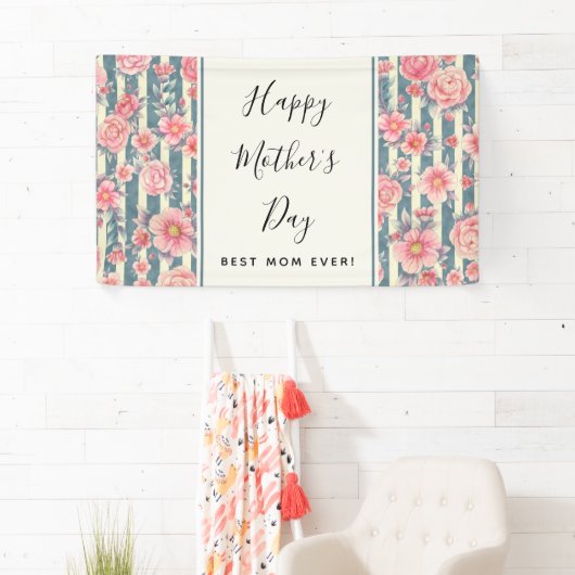 ピンク色の花ストライプが母の日 横断幕 (インサイチュ)