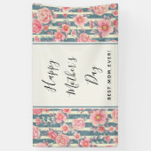 ピンク色の花ストライプが母の日 横断幕 (縦)