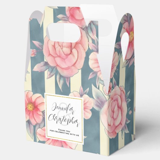 ピンク色の花ストライプ付結婚き フェイバーボックス (オープン)