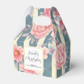 ピンク色の花ストライプ付結婚き フェイバーボックス (正面サイド)