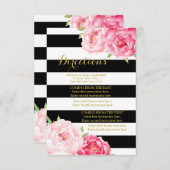 ピンク色の花ストライプ黒の結婚方向挿入 エンクロージャーカード (正面/裏面)