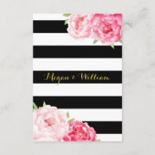 ピンク色の花ストライプ黒の結婚方向挿入 エンクロージャーカード (裏面)
