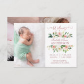 ピンク色の花バラ金ゴールド写真誕生のお知らせ 案内状 (正面/裏面)