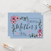 ピンク色の花パステルブルーCerulean母の日 カード (正面/裏面インサイチュ)