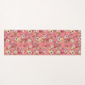 ピンク色の花フローラの水彩 ヨガマット (正面(横))