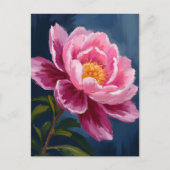 ピンク色の花フローラ絵画水色 ポストカード (正面)