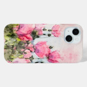 ピンク色の花フローラ絵画水色 Case-Mate iPhoneケース (裏面 (横))