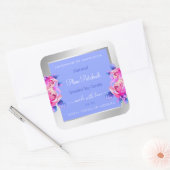 ピンク色の花ブルーシルバー製品の包装ラベル スクエアシール (封筒)