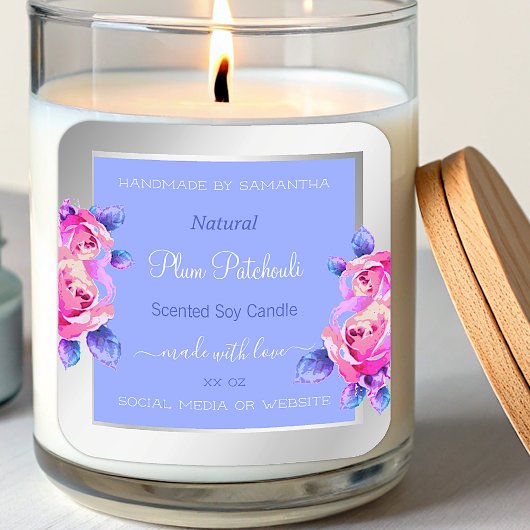 ピンク色の花ブルーシルバー製品の包装ラベル スクエアシール