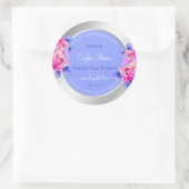 ピンク色の花ブルーシルバー製品の包装ラベル ラウンドシール (バッグ)