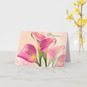 ピンク色の花ママの誕生日カード カード (黄色い花)