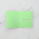 ピンク色の花ミニマルな人に緑で感謝 カード (内部)