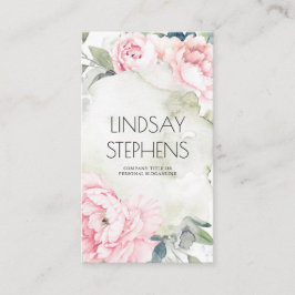 ピンク色の花ヴィンテージ水彩ニュートラエレガントル 名刺