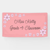 ピンク色の花先生バナー 横断幕 (横)