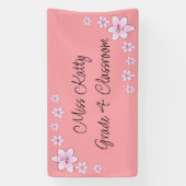 ピンク色の花先生バナー 横断幕 (縦)