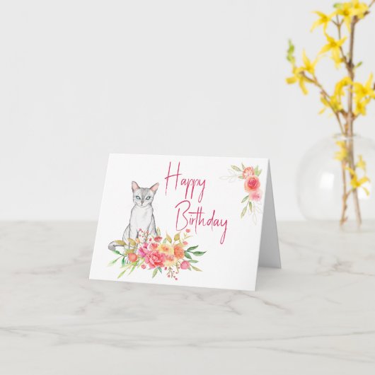 ピンク色の花束誕生日カードfrom the Cat カード (黄色い花)