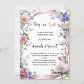 ピンク色の花模様の男の子または女の子のジェンダーが明らかにする 招待状 (正面)