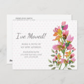 ピンク色の花水玉模様の住所の変更 ポストカード (正面/裏面)