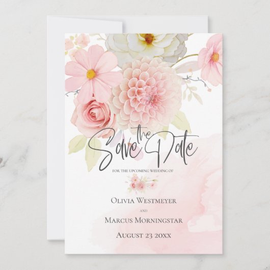 ピンク色の花淡い色のをコテージする 招待状 (正面)