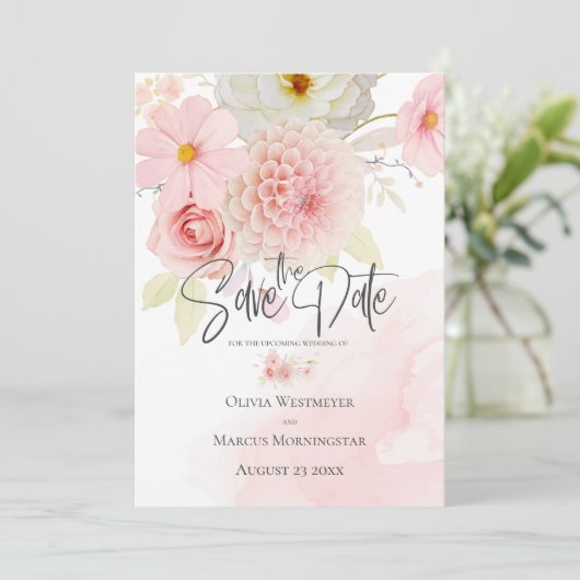 ピンク色の花淡い色のをコテージする 招待状 (スタンド正面)