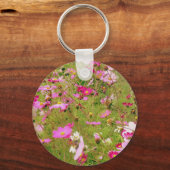 ピンク色の花畑 キーホルダー (正面)