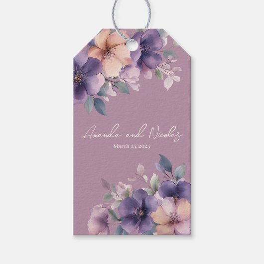 ピンク色の花結婚の贈り物ラベル ギフトタグ (正面)