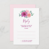 ピンク色の花結婚の返信カード 出欠カード (正面/裏面)