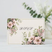 ピンク色の花花グリーンつる植物シダ 出欠カード (スタンド正面)