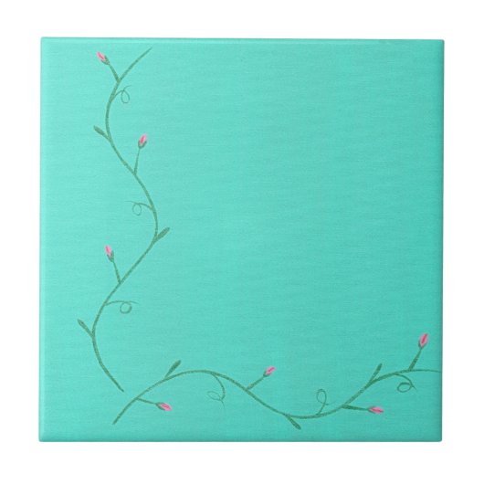ピンク色の花芽が咲くつる植物の陶磁器タイル タイル (正面)