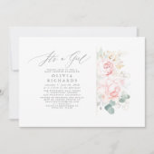 ピンク色の花葉金ゴールド赤ちゃんシャワー 招待状 (正面)