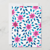 ピンク色の花葉類アクリル絵を描誕生日 招待状 (裏面)