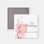ピンク色の花蝶結婚の発表 マグネット (正面/裏面)