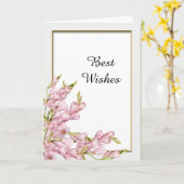 ピンク色の花金ゴールド結婚フレームおめでとう カード (黄色い花)