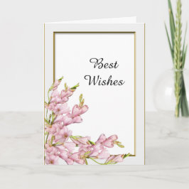 ピンク色の花金ゴールド結婚フレームおめでとう カード