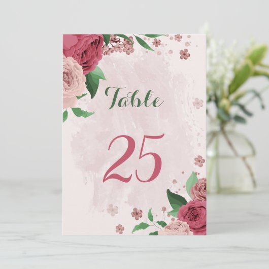 ピンク色の花離れ色の表の番号カード 招待状 (スタンド正面)