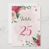 ピンク色の花離れ色の表の番号カード 招待状 (裏面)