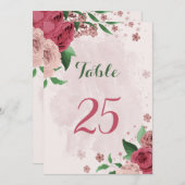 ピンク色の花離れ色の表の番号カード 招待状 (正面/裏面)