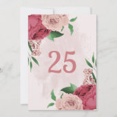 ピンク色の花離れ色の表の番号カード 招待状 (正面)