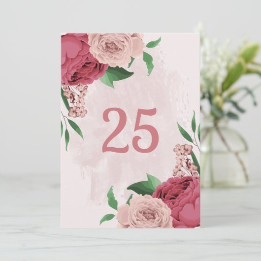 ピンク色の花離れ色の表の番号カード 招待状 (スタンド正面)