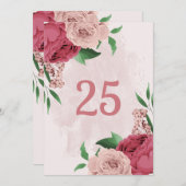 ピンク色の花離れ色の表の番号カード 招待状 (正面/裏面)