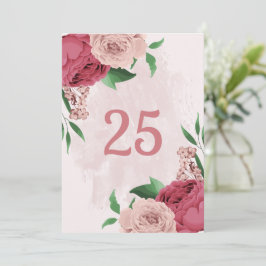 ピンク色の花離れ色の表の番号カード 招待状