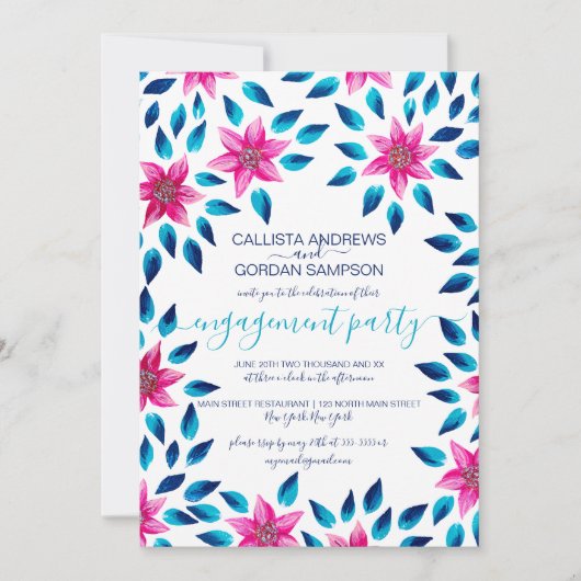 ピンク色の花離れ類アクリル絵を描婚約 招待状 (正面)