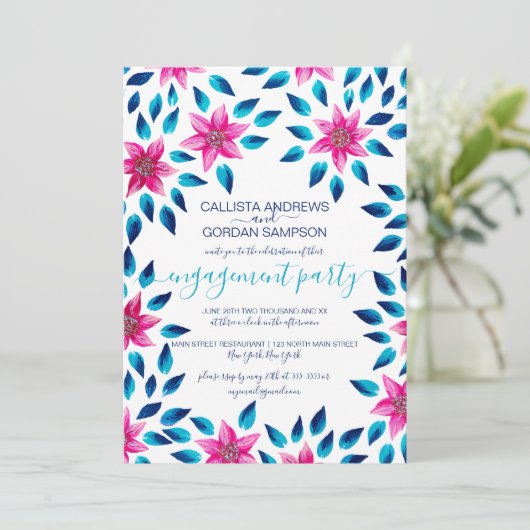 ピンク色の花離れ類アクリル絵を描婚約 招待状 (スタンド正面)