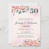 ピンク色の花50結婚周年 招待状 (正面)