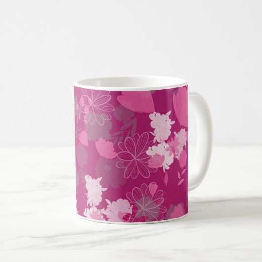 ピンク色の花 コーヒーマグカップ (正面右)