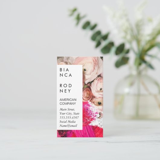ピンク色の花 | ストロ芸術的ッ絵を描ク 名刺 (スタンド正面)